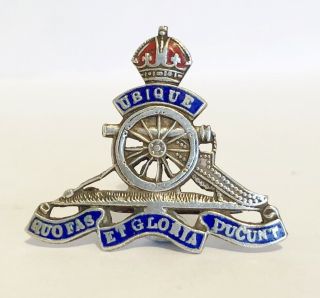 Ww2 Antique Royal Artillery Regimental / 925 Silver & Enamel Sweet Heart Badge