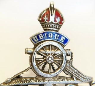 WW2 Antique Royal Artillery Regimental / 925 Silver & Enamel Sweet Heart Badge 2