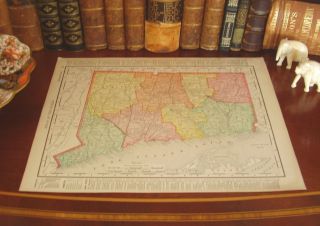 Large 1898 Antique Map Connecticut Fairfield Greenwich Branford Meriden