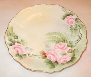 Vtg.  Antique O.  & E.  G Royal Austria Green W/pink Roses Plate Signed Hand Painted