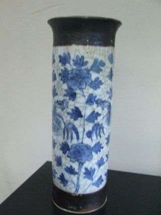Chinese Porcelain 19th Century Crackle Glaze Sleeve Vase Phoniex In Flight