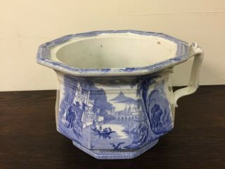 Rare Antique Ironstone Blue & White Transfer Ware W Adams Navarino Chamber Pot