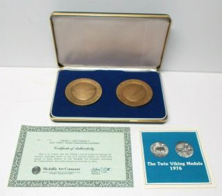 Rare Twin Viking 1 & 2 Mars 1976 Landing Medallic Art Co.  Bronze Medal Set 188