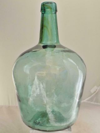 Large Antique Green Glass Demijohns Bottle Carboy V.  Ayelense Swirled 1 Gallon