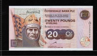 Scotland Clydesdale Bank 20 Pounds 1999 Gem Unc - Rare