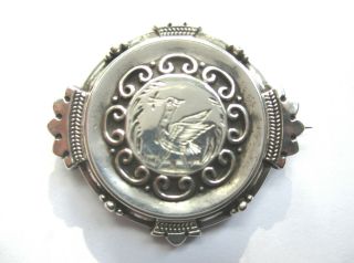 Antique Victorian Sterling Silver Mourning Brooch / Pin With Bird,  Circa 1880s