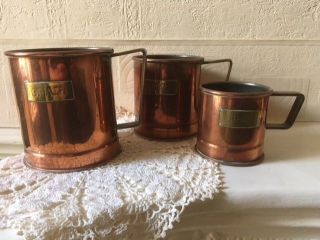 Antique Copper 3 X Graded Mugs Grain Measures Made In England Early 20th C