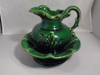 Mccoy Green Grapes Pitcher And Bowl - Antique Curio