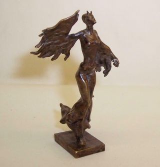 Vintage/antique Solid Bronze Miniature Fallen Angel Sculpture Nude Female Devil