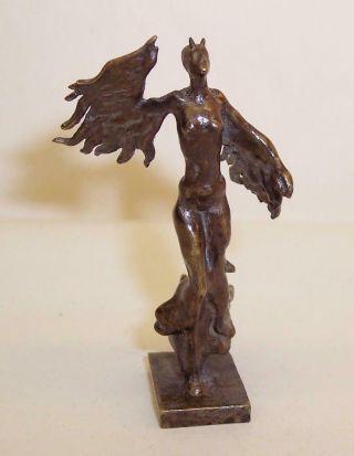 Vintage/Antique SOLID BRONZE Miniature FALLEN ANGEL SCULPTURE Nude Female DEVIL 3