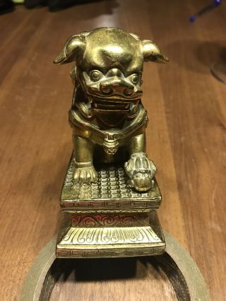 Antique Vintage Chinese Heavy Solid Bronze Guardian Foo Fu Dog Lion Statue