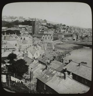 Antique Magic Lantern Slide St Ives Roof Top View C1900 Photo Cornwall