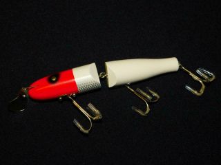 Nos Antique Vintage Lucky Strike Wooden Fishing Lure Jointed Red White
