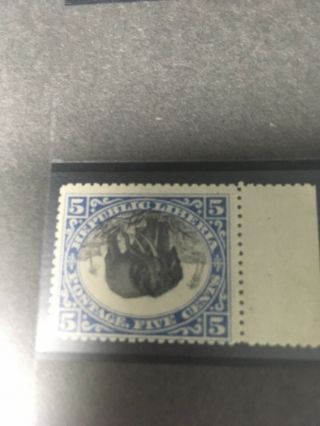Liberia Stamp Sc 62a Inverted Center Elephant 5c Blue,  Very Rare,  Mnh Og