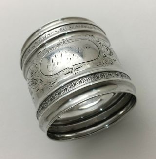 Fabulous Antique Bright Cut Engraved Sterling Silver Napkin Ring " A.  J.  P.  "