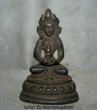 3.  2 " Antique Old Tibetan Buddhism Bronze Amitayus Longevity God Goddess Statue