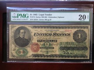 Rare 1862 $1 Legal Tender Note Fr.  17c Strong Pmg 20 Very Fine