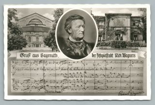Richard Wagner Music Score Rppc Antique German Bayreuth Photo Postcard 1954
