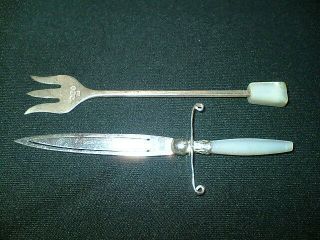 Two Antique Very Old Solid Silver & Mother Of Pearl Sword Bookmark & Fork