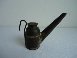 Antique Brass & Tin Miners Mining " Teapot " Oil Lamp Cap Light