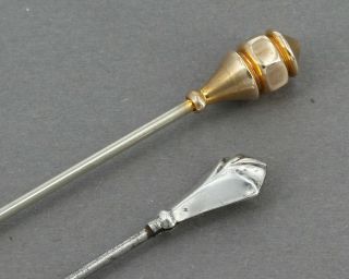 Two Antique Hat Pins With Sterling Silver And Gold - Filled Tops