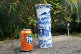 19th C.  Antique Chinese Porcelain Hand Painted Blue & White Vase Holder - Marks
