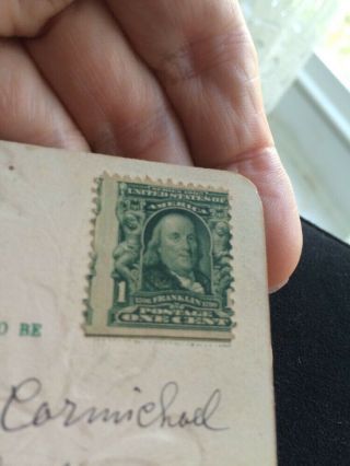 1908 Rare Ben Franklin 1 Cent Stamp Off Center (not Postmarked)