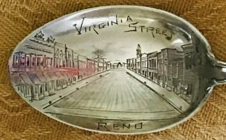 Virginia Street Reno Nevada Engraved Sterling Silver Souvenir Spoon C.  1905