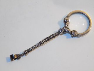 Ornate Antique Sterling Silver Miniature Chatelaine Magnifying Glass