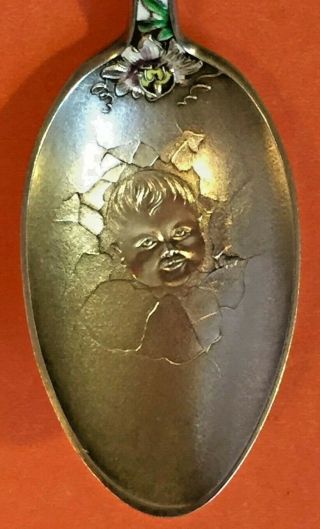 Baby Face In Egg Shell For Easter Sterling Silver & Enamel Souvenir Spoon Gorham