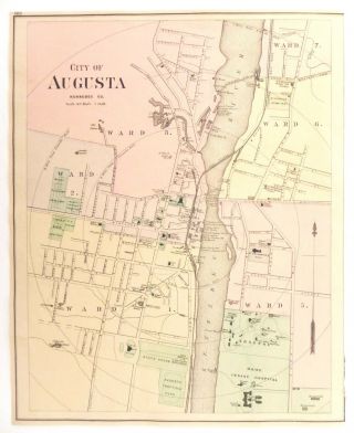 1890 Antique Hand - Colored Map Of Augusta And Kennebec County From A Colby Atlas