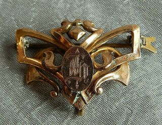 Antique Art Nouveau Brooch Pin Gold Filled Ladys Pocket Watch Holder 034 - C