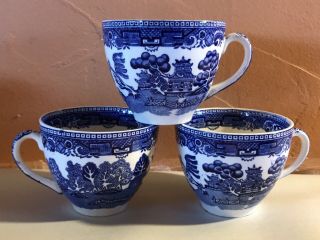 3 Antique English Blue Willow Tea Cups By Alfred Meakin