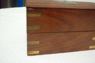 Vintage Wooden Playing Card Box Brass Inlay & Spade Card Holds 2 Packs of Cards 3
