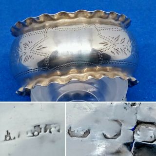 1890s Antique Birmingham Hallmark Silver Napkin Ring Piecrust Edge Cartouche 11g