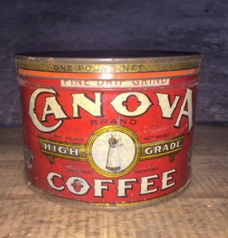 Very Rare Vintage Antique Tin Can Canova Brand Coffee Memphis Tenn Maury Cole Co