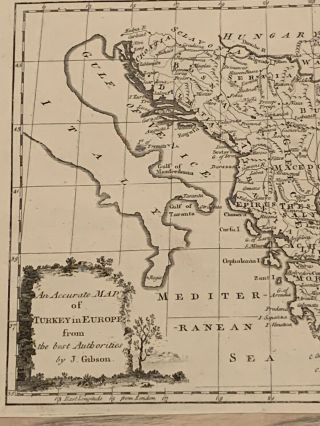 1773 TURKEY IN EUROPE BALKANS ANTIQUE MAP BY JOHN GIBSON 246 YEARS OLD 2