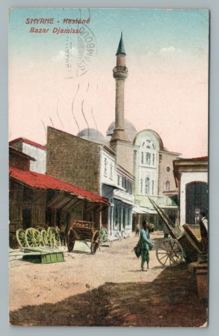 Smyrna to Chicago—Antique postcard STAMP “Late War” Antique TURKEY Sticker 1927 2