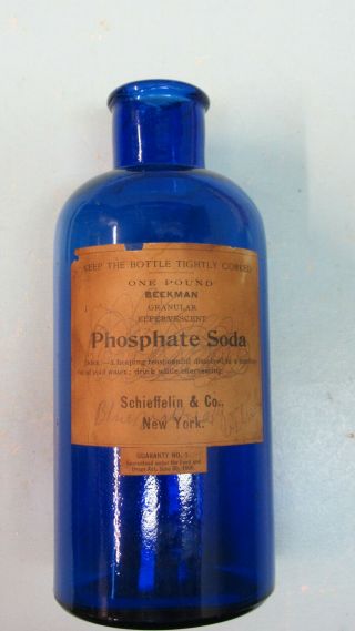 Antique Blue Apothecary Bottle Schieffelin & Co.  York Phosphate Soda