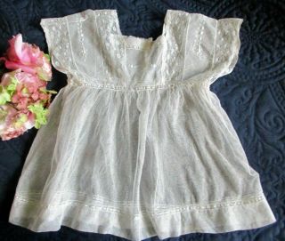 Antique Hand Made Embroidered Sheer Net Lace Baby/doll/bear Dress Perfect