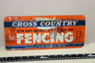 Rare 1950s Cross Country Fencing Tin Farm Sign Feed Seed Barn Silo