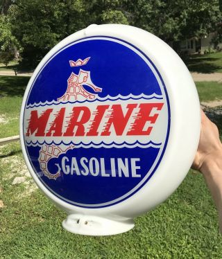 Rare Vintage 1950’s Marine Gasoline Gas Pump Globe Lens Sea Horse Oil