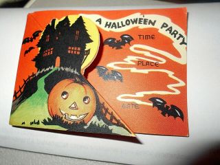 Rare Vintage Halloween Party 3 1/4 X 2 1/2 Card Invitation Paper Jol Decoration