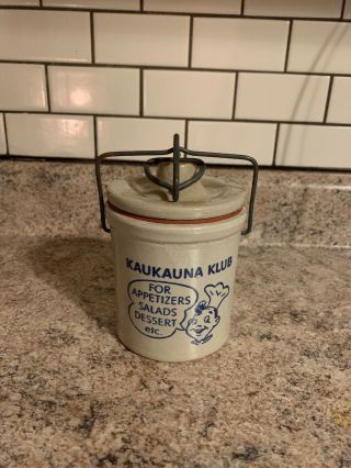 Vintage Stoneware Kaukauna Klub Crock With Lid