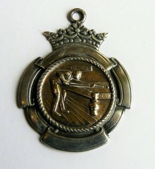 Vintage Solid Silver Snooker Fob Medal Mersey Ironworks Social Scheme 1949 / 50