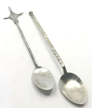2 Antique African / Tuareg Silver Long Handled Handwrought Spoons Tribal Rare