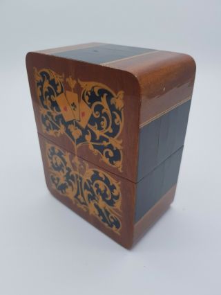 An Early Antique Vintage Italian Inlaid Wood Marquetry Card case box. 2