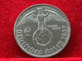 2 Reichsmark 1937 E With Nazi Coin Swastika Silver Brilliant - - Rare - - -