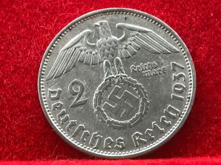 2 Reichsmark 1937 G With Nazi Coin Swastika Silver Brilliant - - Rare - - -