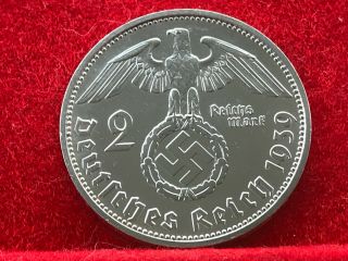 2 Reichsmark 1939 F With Nazi Coin Swastika Silver Brilliant - - Rare - - -
